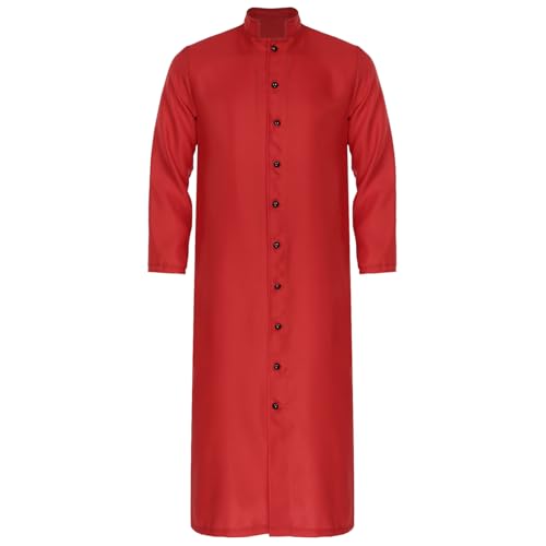 inlzdz Herren Priester Kostüm Priester Robe Mantel Langarm Tunika Button Down Halloween Fasching Klerus Pfarrer Kostüm Rot 3XL von inlzdz