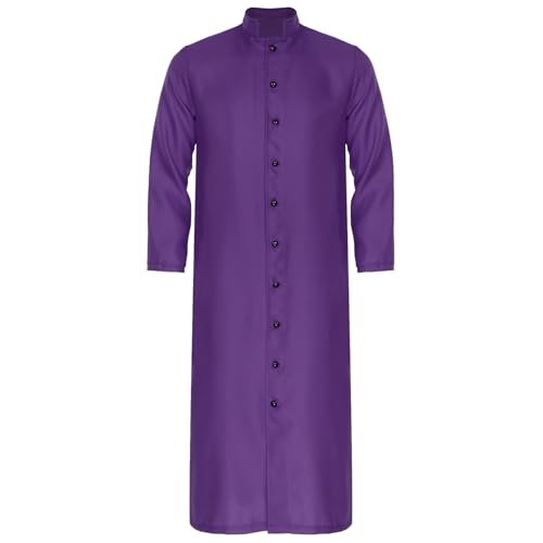 inlzdz Herren Priester Kostüm Priester Robe Mantel Langarm Tunika Button Down Halloween Fasching Klerus Pfarrer Kostüm Violett L von inlzdz