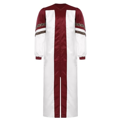 inlzdz Herren Priester Robe Kostüm Chorrobe Langarm Mantel Lang mit Reißverschluss Erwacshene Taufen Kostüm Fasching Mottoparty Burgundy 3XL von inlzdz