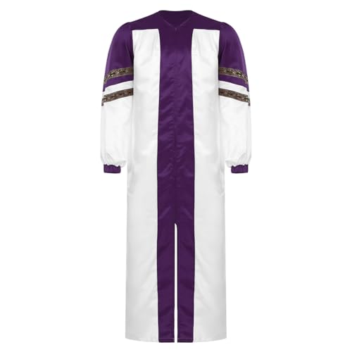 inlzdz Herren Priester Robe Kostüm Chorrobe Langarm Mantel Lang mit Reißverschluss Erwacshene Taufen Kostüm Fasching Mottoparty Violett 3XL von inlzdz