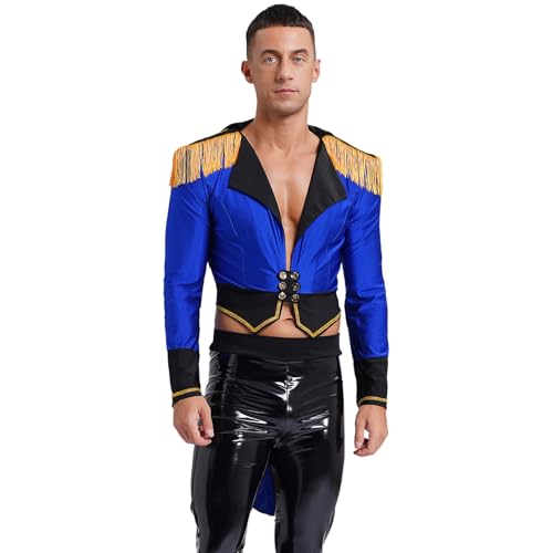 inlzdz Herren Zirkus Direktor Ringmaster Kostüm Langarm Frack Jacke Mantel Tailcoat Rollenspiel Halloween Fasching Kostüm Königsblau 3XL von inlzdz