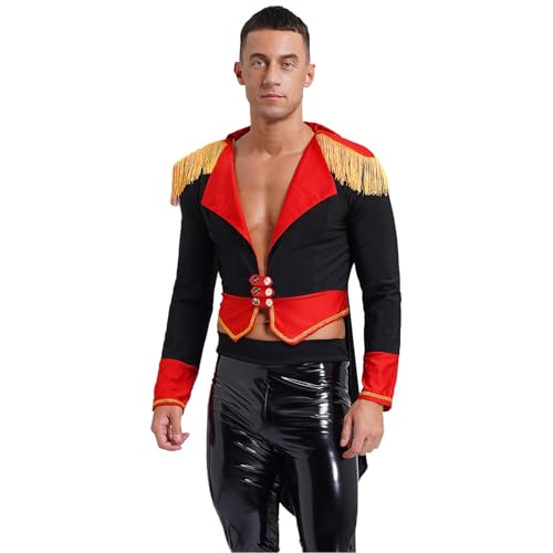 inlzdz Herren Zirkus Direktor Ringmaster Kostüm Langarm Frack Jacke Mantel Tailcoat Rollenspiel Halloween Fasching Kostüm Schwarz 3XL von inlzdz