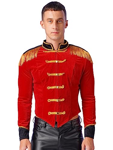 inlzdz Herren Zirkus Ringmaster Kostüm Langarm Tailcoat Samt Board Jacke Mantel Zirkusdirektorin Halloween Weihnachten Karneval Faschingskostüm Rot XXL von inlzdz