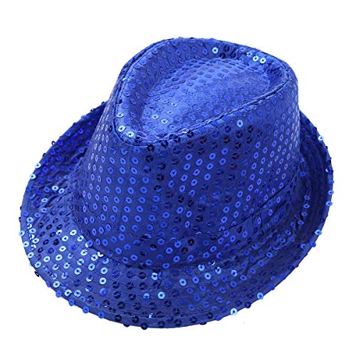 inlzdz Kinder Paillettenhut Jungen Mädchen Glitzer Hut Hip Hop Disco-Hut Trilby Hut Blink Fedora Hut für Silvester Party Karneval Fasching in 6 Farbe Blau One Size von inlzdz