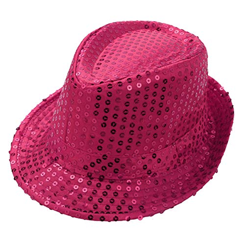 inlzdz Kinder Paillettenhut Jungen Mädchen Glitzer Hut Hip Hop Disco-Hut Trilby Hut Blink Fedora Hut für Silvester Party Karneval Fasching in 6 Farbe Rosa Rot One Size von inlzdz