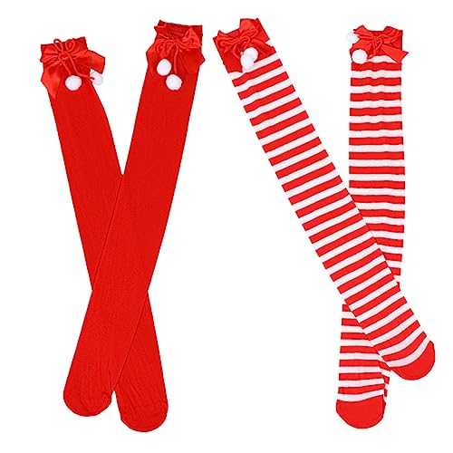 iplusmile 2 Paare Weihnachtliche Overknee Kniestrümpfe aus Hochwertigem Polyester mit Schleifen Streifen für Xmas Party Cosplay Festliche Winterstrümpfe Angenehm Elastisch und iplusmile 2 Paare Weihnachtliche Overknee Kniestrümpfe aus Hochwertigem Polyester mit Schleifen Streifen für Xmas Party Cosplay Festliche Winterstrümpfe Angenehm Elastisch und von iplusmile