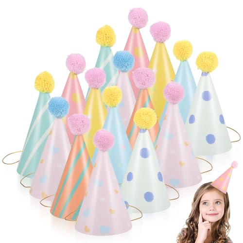 iplusmile Kegel-Partyhüte mit Pompon: 16 Stück Geburtstagsparty-Kegelhüte mit elastischen Befestigungsbändern für Kinder und Erwachsene iplusmile Kegel-Partyhüte mit Pompon: 16 Stück Geburtstagsparty-Kegelhüte mit elastischen Befestigungsbändern für Kinder und Erwachsene von iplusmile