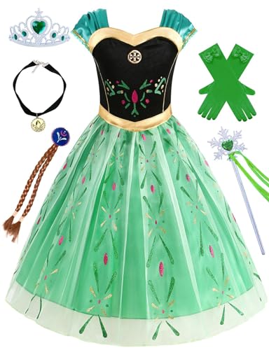 isswya Prinzessin Anna Kleid für Mädchen Frozen Ann Kostüm Cosplay Weihnachten Geburtstag Party Halloween Festivals Outfit 4-5T von isswya