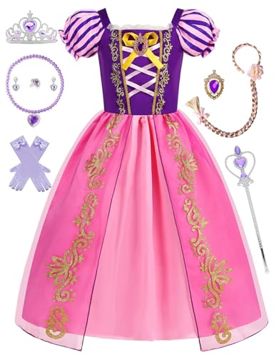 isswya Prinzessinnenkleider für Mädchen, Prinzessinnen-Kostüm, Kinder, Cosplay, Halloween, Weihnachten, Party, Outfits, 3–10 Jahre, Lila, 120, 4-5T von isswya