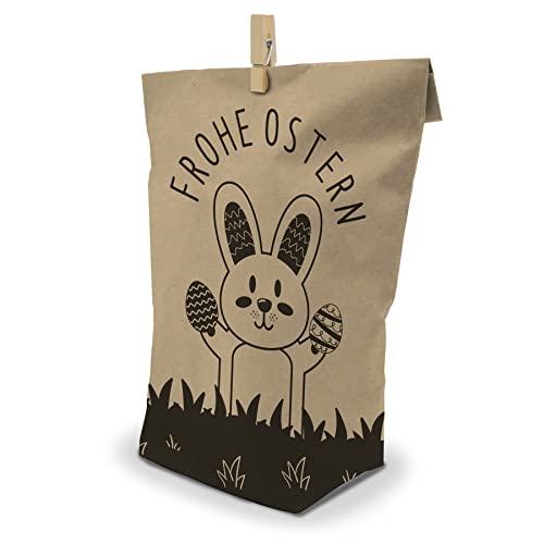 itenga 12 Stück Bedruckte Ostertüten zum Befüllen mit Klammer braun 17 x 26 cm Motiv Osterhase Hasenbande Geschenktüte Ostern Osternest von itenga