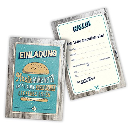 itenga 12 x Postkarte Einladung BBQ Retro Grillparty Geburtstag Burger Vintage 50s 60s DIN A6 hoch von itenga