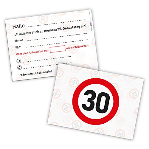 itenga 12 x Postkarte Einladung Verkehrszeichen 30" 30. Geburtstag Party DIN A6 von itenga