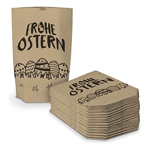 itenga 40 Stück Bedruckte Ostertüten zum Befüllen braun 17 x 26 cm Motiv Ostereier und Wiese Geschenktüte Ostern Osternest von itenga