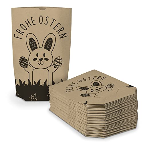 itenga 40 Stück Bedruckte Ostertüten zum Befüllen braun 17 x 26 cm Motiv Osterhase Hasenbande Geschenktüte Ostern Osternest von itenga