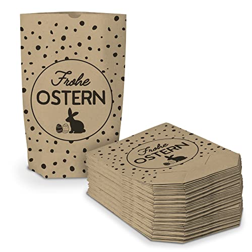 itenga 40 Stück Bedruckte Ostertüten zum Befüllen braun 17 x 26 cm Motiv Osterhase mit Pünktchen Geschenktüte Ostern Osternest von itenga