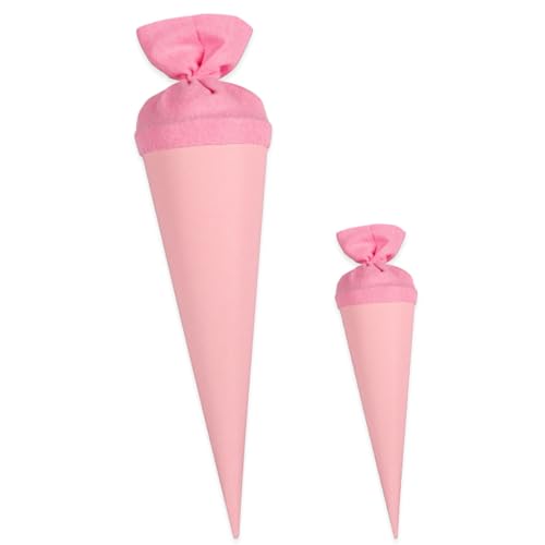 itenga Bastelschultüte Set 70cm und 35cm Geschwisterschultüte - Schultütenrohling Zuckertüte Schultüte 70cm und 35cm im Set rund mit Filzverschluss (rosa) von itenga