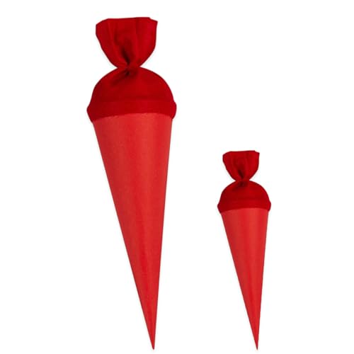 itenga Bastelschultüte Set 70cm und 35cm Geschwisterschultüte - Schultütenrohling Zuckertüte Schultüte 70cm und 35cm im Set rund mit Filzverschluss (rot) von itenga