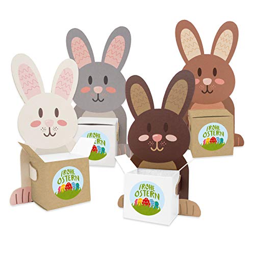 itenga Frohe Ostern Deko 4X Geschenkverpackung Osternester Hasenbande Osterhase mit Sticker Frohe Ostern von itenga