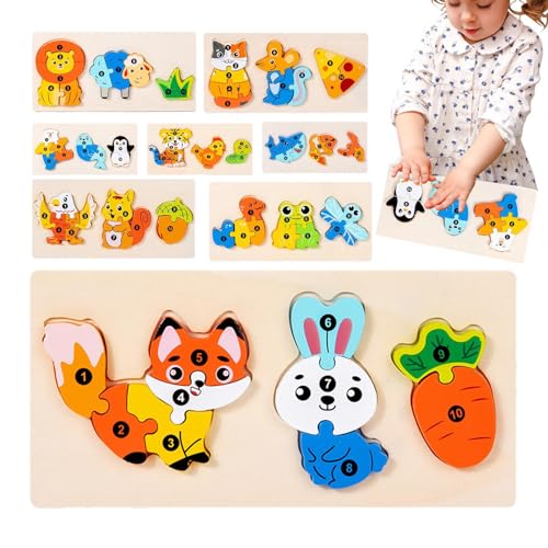 Tierform-Puzzle, Tierform-Puzzle für Kinder - Muster-Matching-Puzzlespiele,Frühpädagogische Holzblockpuzzles für Kinder ab 3 Jahren von itrimaka