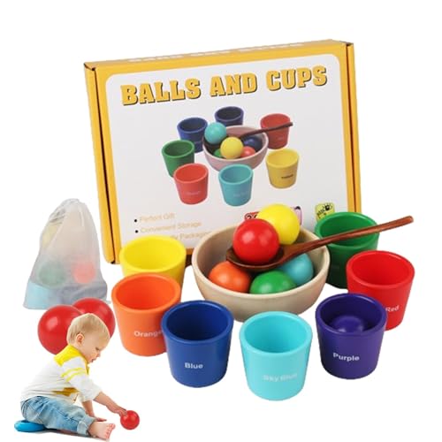 itrimaka Bälle in Tassen Spielzeug, Farbsortierspielzeug für Kleinkinder,Spielzeug zum Sortieren von Farben aus Naturholz - Multifunktionales Matching-Spiel mit Organizer-Tasche für Weihnachten, von itrimaka