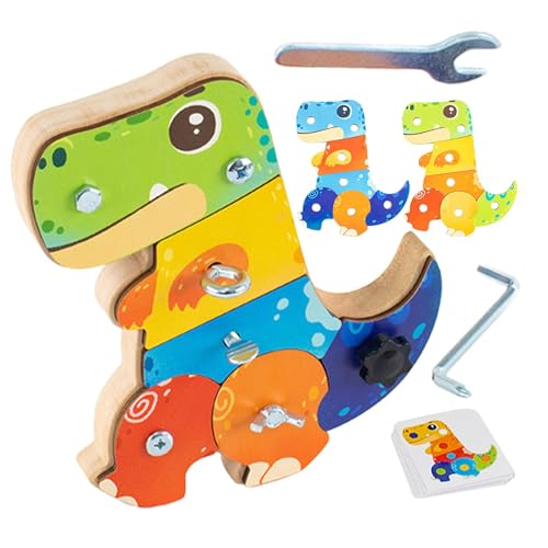 itrimaka Dinosaurier-Sensorbrett, Dinosaurier-Schraubspielzeug - Schraubenspielzeug aus Holz für Kinder,Buntes pädagogisches Sinnesspielzeug, Cartoon-Sensortafel für Kindergarten, Zuhause, Reisen von itrimaka