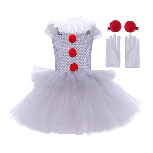 itrimaka Halloween-Kostüme für Mädchen, Halloween-Kostüm für Kids, Halloween-Halloween-Kleid mit Handschuhen und roter Haarnadel, gruseliges Clownskleid, Cosplay-Outfits für Party von itrimaka