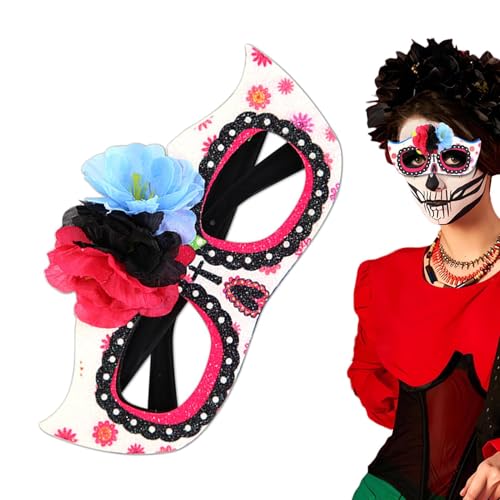 itrimaka Maskerade-Maske für Frauen, Day Of The Dead-Gesichtsmaske - Party-Gesichtsmaske, Rollenspiel-Halloween-Maske,Halloween-Kostüm-Gesichtsmaske verziert mit künstlichen Blumen und Totenkopf für von itrimaka