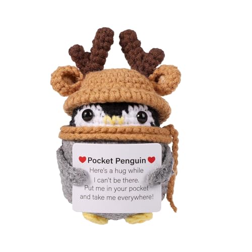 itrimaka Positive Puppe, gestrickte Positive Puppe | Kleines gelbes Hut-Pinguin-Spielzeug,Lustige Häkelpuppe, handgemachte süße emotionale Unterstützung, gestrickte Puppe mit positiver Karte zum von itrimaka