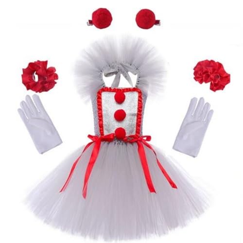 itrimaka Weihnachtskostüm Für Mädchen, Clownskostüm Für Kinder, Clowns-Tutu-Kleid, Süßes Weihnachtskleid Mit Handschuhen Und Roter Haarnadel, Weihnachts-Cosplay-Outfit Für 2–12 Jahre von itrimaka