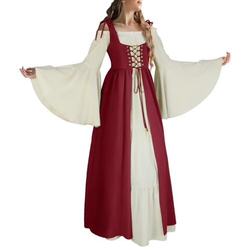 itsjake Damen Renaissance Kostüm Mittelalter Langes Kleid 18. Jahrhundert Kleid Fee Kleid (2XL, YMX2022048RD) von itsjake