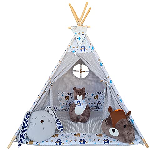 Izabell Kinder Spielzelt Tipi Set für Kinder drinnen draußen Spielzeug Zelt Indianer Indianertipi mit Fenster und mit Zubehör Tipizelt BÄR von izabell