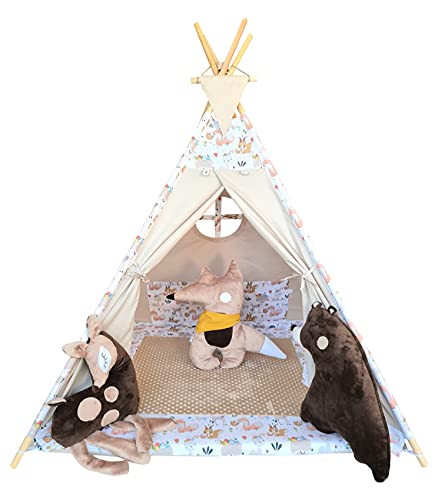 Izabell Kinder Spielzelt Tipi Set für Kinder drinnen draußen Spielzeug Zelt Indianer Indianertipi mit Fenster und mit Zubehör Tipizelt FUCHS von izabell