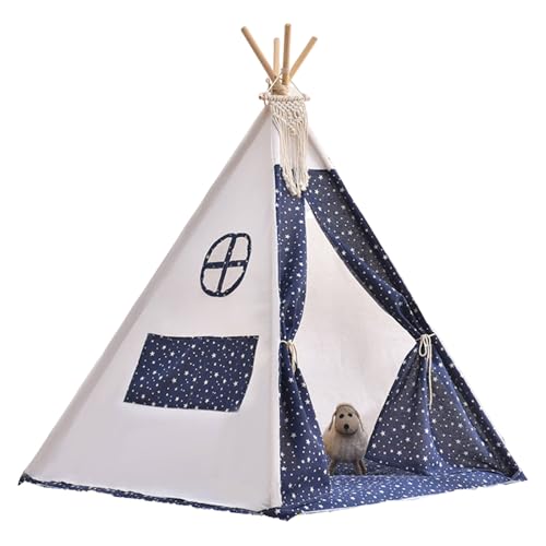 Tipi Zelt 120x120x160cm Spielzelt mit Filzkugel Indoor Spielhaus Mehrere Farben Segeltuch Tipizelt Lesezelt&Spielzimmer Kinderzelt (Stern) von jackfru