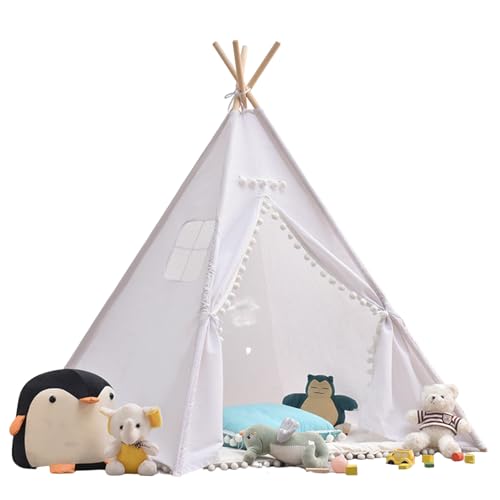 Tipi Zelt 120x120x160cm Spielzelt mit Filzkugel Indoor Spielhaus Mehrere Farben Segeltuch Tipizelt Lesezelt&Spielzimmer Kinderzelt (Weiß-A) von jackfru