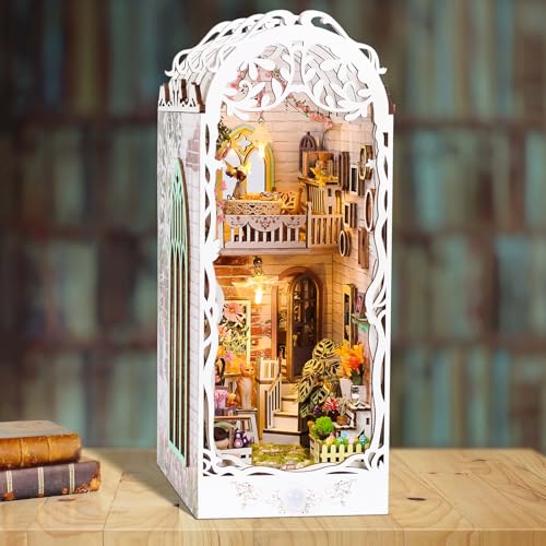 Jagdag Book Nook Kit Gartenhaus DIY Miniatur Haus, Puppenhäuser Holz mit LED Blumengartenhaus， Garten-Deko & 3D Puzzle Booknook für Erwachsene, Bücherregal Deko ab 14 Jahren Kreatives Geschenk von jagdag