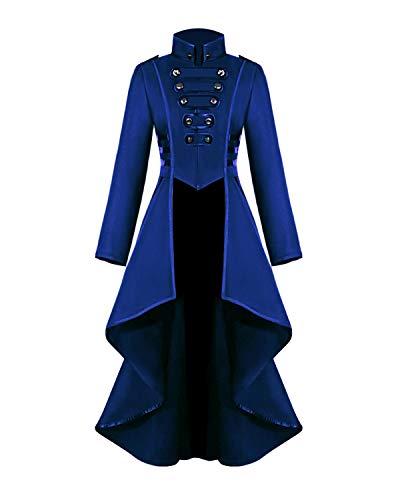 Damen Steampunk Vintage Frack Jacke Unregelmäßiger Saum Gothic Kleidung Viktorianischer Gehrock Lang Mantel Renaissance Halloween Kostüm Mittelalter Cosplay Uniform für frauen(Blau,3XL) von jakloz