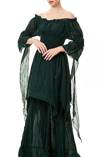 Halloween Kostüm Damen,Mittelalter Renaissance Kleidung mit Korsett Gürtel Retro Maxikleid Viktorianischen Gothic Kleid Halloween Karneval Party Cocktailkleid(Grün,3XL) von jakloz