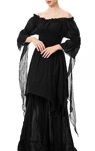 Halloween Kostüm Damen,Mittelalter Renaissance Kleidung mit Korsett Gürtel Retro Maxikleid Viktorianischen Gothic Kleid Halloween Karneval Party Cocktailkleid(Schwarz,3XL) von jakloz