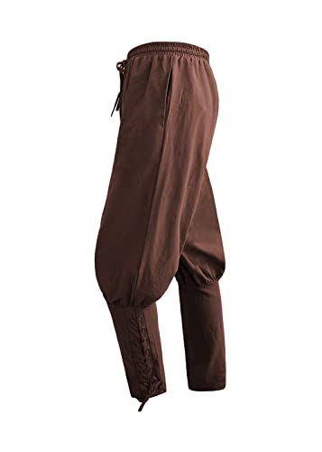 Halloween Kostüm Herren Mittelalter Piratenkostüm Hose Schnürhose Renaissance Steampunk Freizeithose Vampir Cosplay Karneval Fasching Kostüm(Braun,2XL) von jakloz