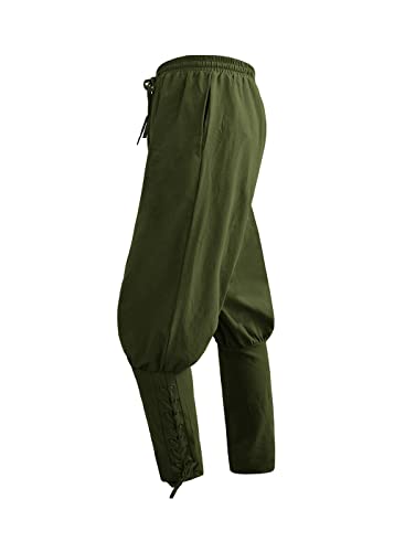 Halloween Kostüm Herren Mittelalter Piratenkostüm Hose Schnürhose Renaissance Steampunk Freizeithose Vampir Cosplay Karneval Fasching Kostüm(Grün,S) von jakloz