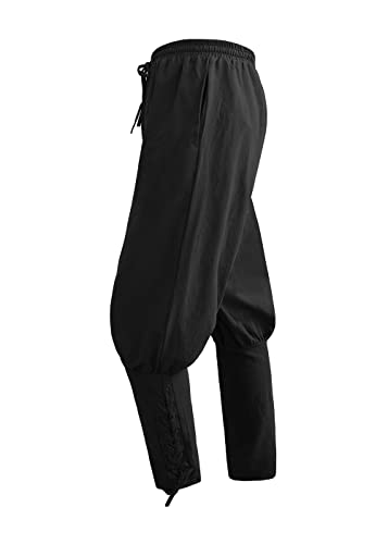 Halloween Kostüm Herren Mittelalter Piratenkostüm Hose Schnürhose Renaissance Steampunk Freizeithose Vampir Cosplay Karneval Fasching Kostüm(Schwarz,2XL) von jakloz