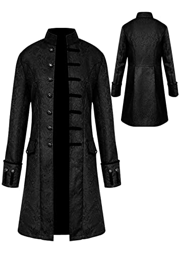 Halloween Kostüm Herren Steampunk Mantel, Männer Gothic Mittelalter Karneval Jacke, Viktorianischen Gehrock Uniform Smoking Retro Langer Button Kleidung(Schwarz,S) von jakloz