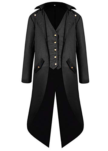 Halloween Mittelalter Viktorianische Jacke Kostüme für Männer, Steampunk Gothic Frack Mantel Uniform, Renaissance Piraten Vampir Party Cosplay Kostüme for Herren Erwachsene(Schwarz,M) von jakloz