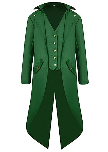 Halloween kostüme kinder Steampunk Frack Jacke, Mittelalter Gothic Viktorianischer Vampir Mantel, Faschingskostüme kinder Karneval kostüme for Party Cosplay(Grün,S) von jakloz