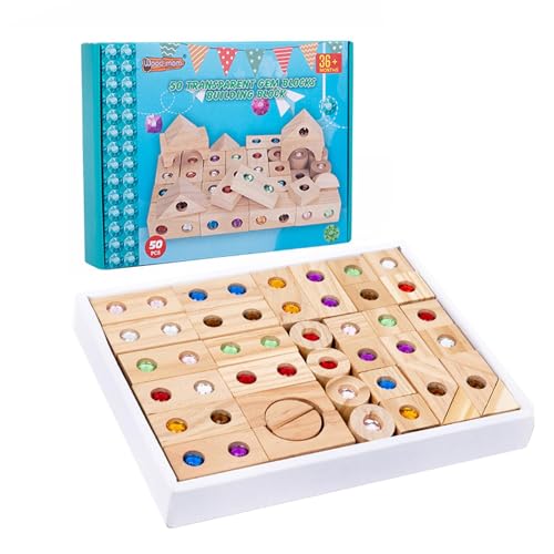 jamgeery 32/50stk Holzbausteine Set, Regenbogen Stapelspielzeug Aus Holz Regenbogen Stapelblock Mit Acryl Edelstein Blöcke Spielzeugset Lernspielzeug Für Kinder Und Familien von jamgeery