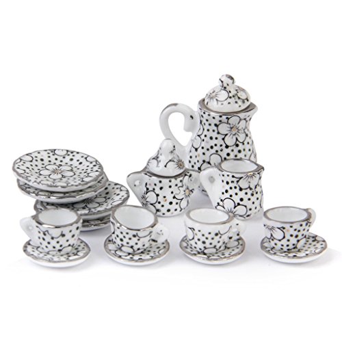 jayzee Puppenhaus Miniatur Speise Geschirr Porzellan Tee Set 15 STK. Gaensebluemchen Muster von jayzee