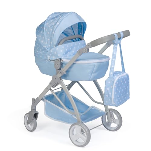 JC Toys Faltbarer Puppenwagen bis zu 45 cm, Korb, Verdeck, Buggy, Verstellbarer Lenker, abnehmbare Babywanne, ideal zum Spielen und Spazierengehen, blau, entworfen von Berenguer Boutique, ab 3 Jahren von jc toys