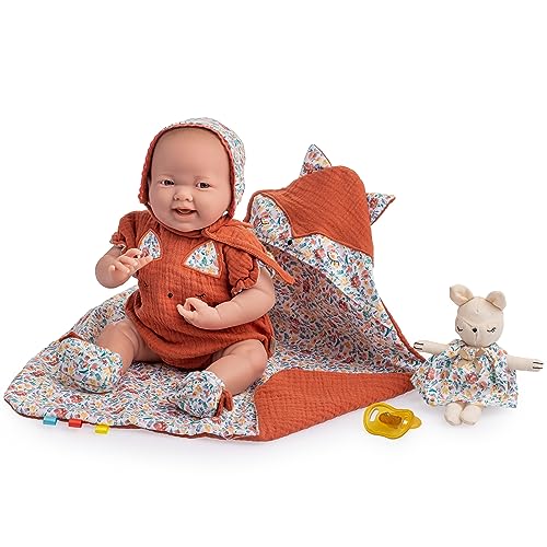 JC TOYS La Newborn Puppe für Neugeborene, 38 cm, weicher Körper, Kollektion Nature, mit Blumenbekleidung, Schnuller und Plüsch, entworfen in Spanien von Berenguer, 2 Jahre von jc toys