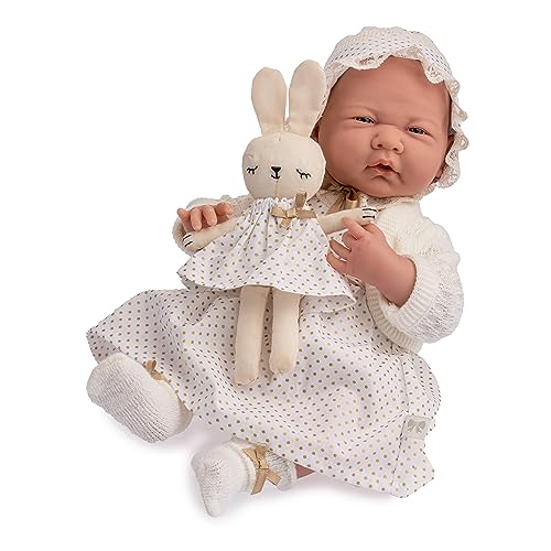 jc toys - Puppe La Newborn, 38 cm, weicher Körper, königliche Kollektion, weißes Kleid mit goldenen Punkten und 4 Zubehörteilen, entworfen in Spanien von Berenguer, ab 2 Jahren von jc toys