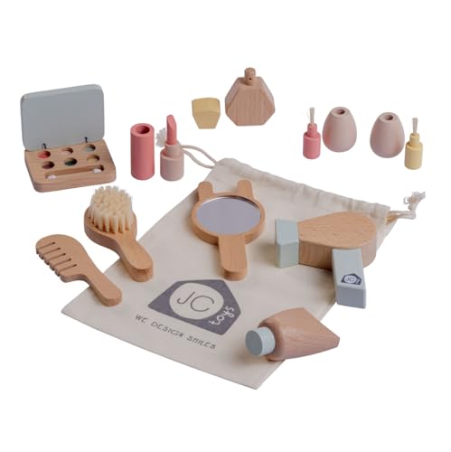 JC TOYS Schminkset für Kinder, 10-teilig, Holz-Set, Make-up-Zubehör für Mädchen, Simulationsspiele, inkl. Aufbewahrungstasche, ideal zum Verschenken, ab 3 Jahren von jc toys